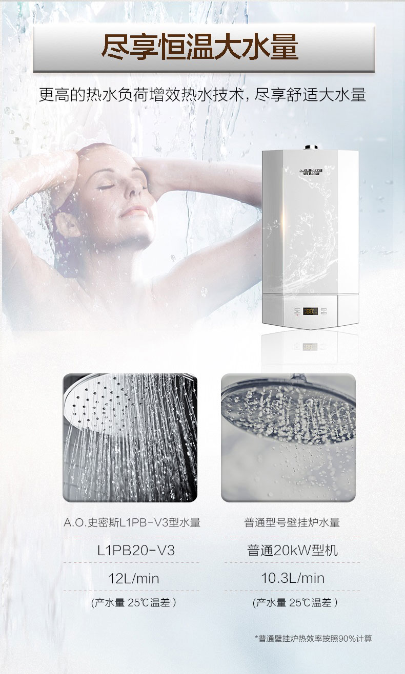 A.O.史密斯热源系统L1PB-V3型号燃气采暖/热水两用炉