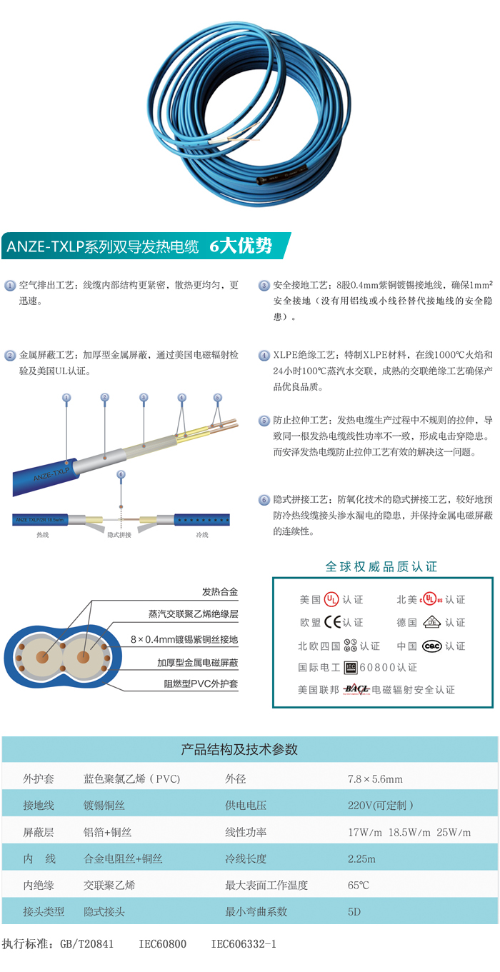 双导电地暖发热电缆
